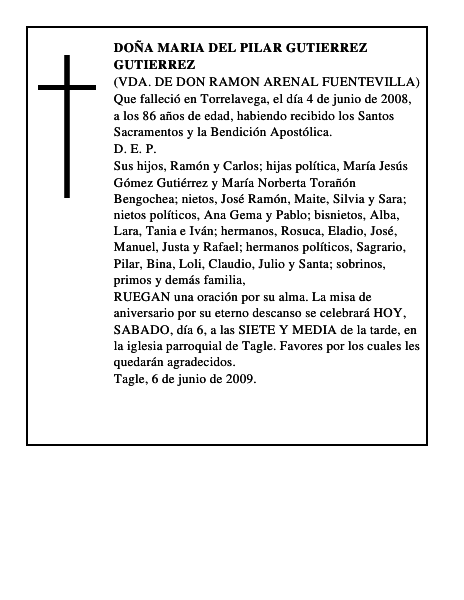 DOÑA MARIA DEL PILAR GUTIERREZ GUTIERREZ