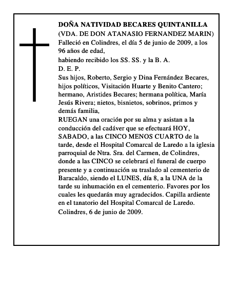 DOÑA NATIVIDAD BECARES QUINTANILLA