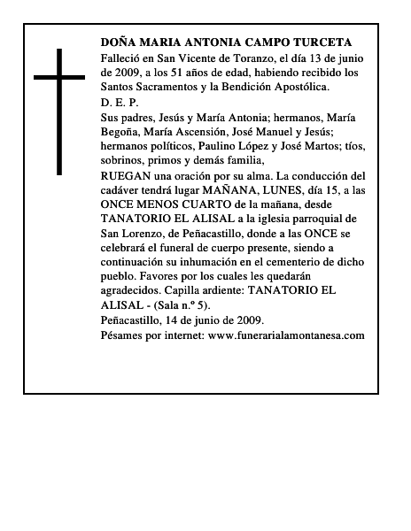 DOÑA MARIA ANTONIA CAMPO TURCETA