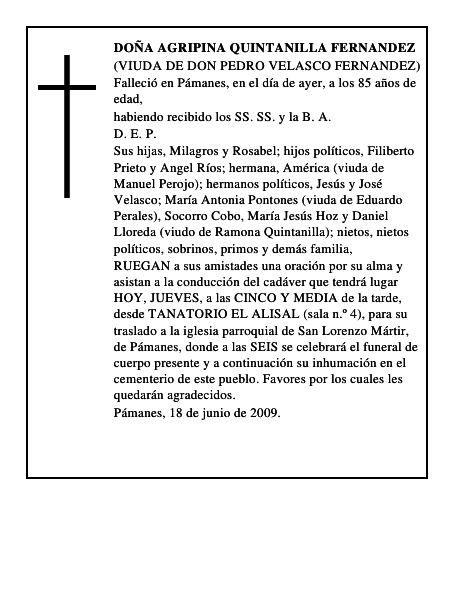 DOÑA AGRIPINA QUINTANILLA FERNANDEZ
