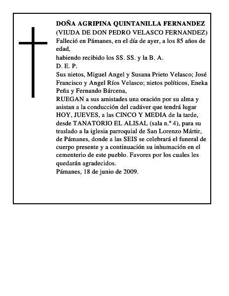 DOÑA AGRIPINA QUINTANILLA FERNANDEZ