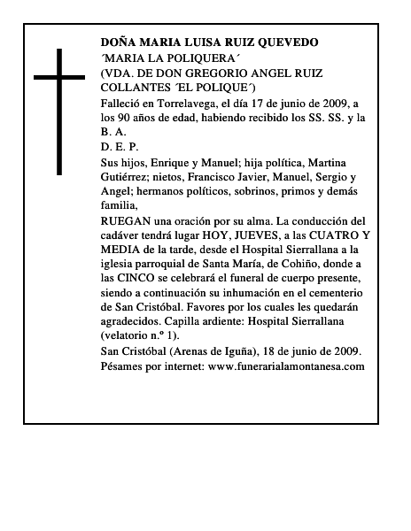 DOÑA MARIA LUISA RUIZ QUEVEDO