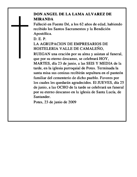 DON ANGEL DE LA LAMA ALVAREZ DE MIRANDA