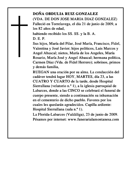 DOÑA OBDULIA RUIZ GONZALEZ
