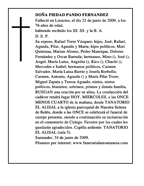 DOÑA PIEDAD PANDO FERNANDEZ