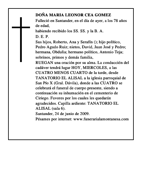 DOÑA MARIA LEONOR CEA GOMEZ