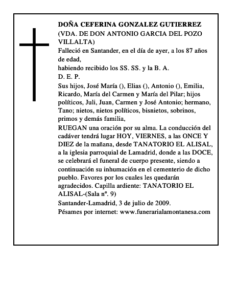 DOÑA CEFERINA GONZALEZ GUTIERREZ