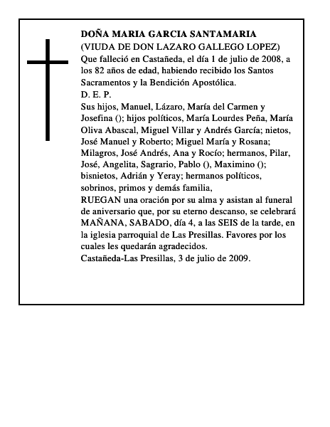 DOÑA MARIA GARCIA SANTAMARIA