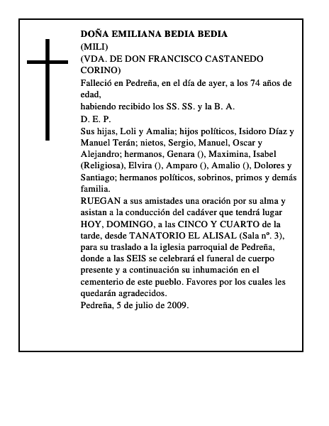 DOÑA EMILIANA BEDIA BEDIA