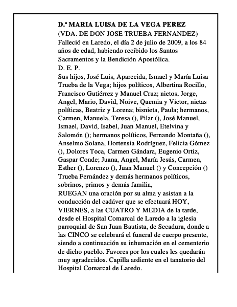 D.ª MARIA LUISA DE LA VEGA PEREZ