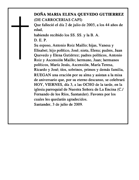 DOÑA MARIA ELENA QUEVEDO GUTIERREZ