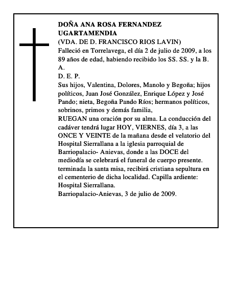 DOÑA ANA ROSA FERNANDEZ UGARTAMENDIA