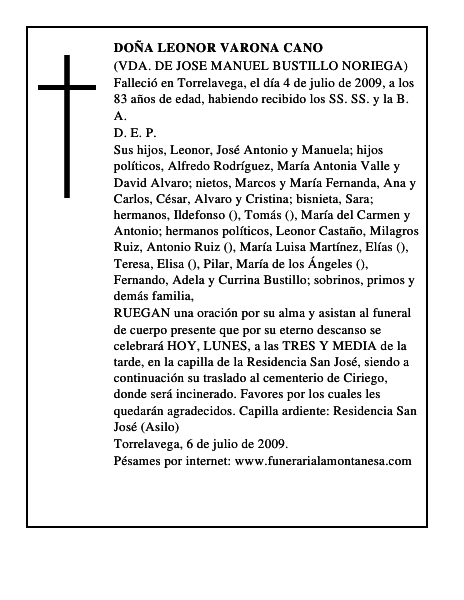 DOÑA LEONOR VARONA CANO