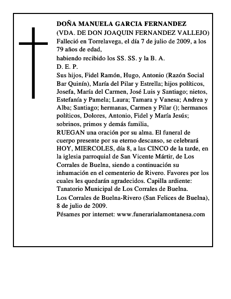 DOÑA MANUELA GARCIA FERNANDEZ
