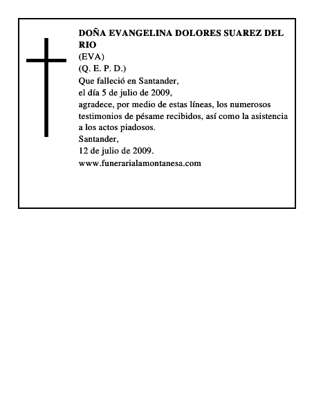 DOÑA EVANGELINA DOLORES SUAREZ DEL RIO