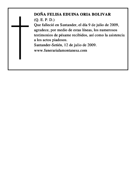 DOÑA FELISA EDUINA ORIA BOLIVAR