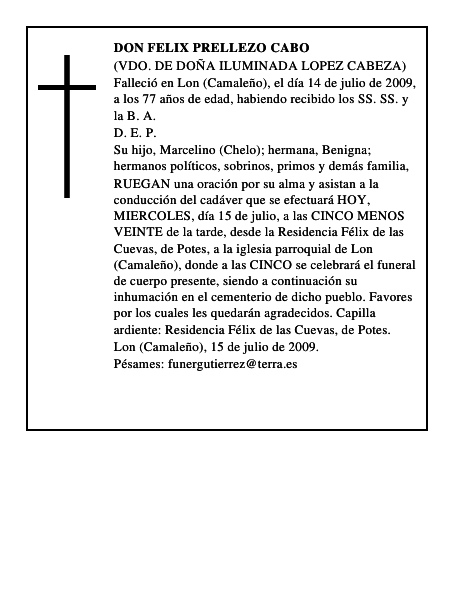 DON FELIX PRELLEZO CABO