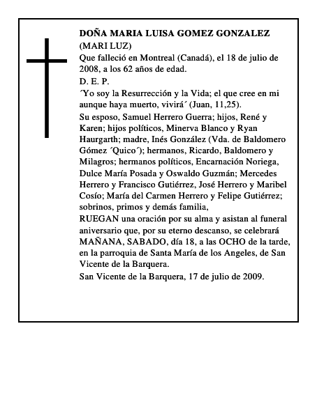 DOÑA MARIA LUISA GOMEZ GONZALEZ
