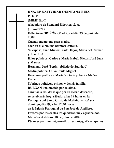 Dña. Mª Natividad Quintana Ruiz