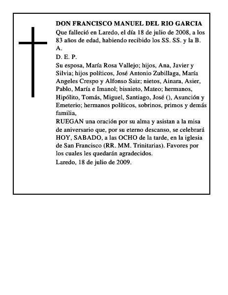 DON FRANCISCO MANUEL DEL RIO GARCIA