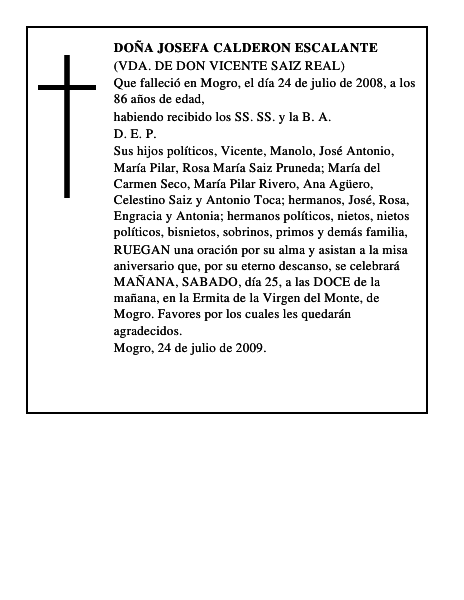DOÑA JOSEFA CALDERON ESCALANTE