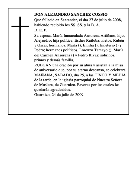 DON ALEJANDRO SANCHEZ COSSIO