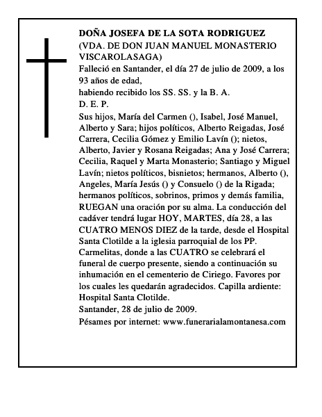 DOÑA JOSEFA DE LA SOTA RODRIGUEZ
