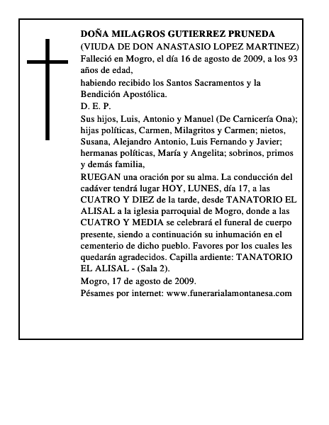 DOÑA MILAGROS GUTIERREZ PRUNEDA