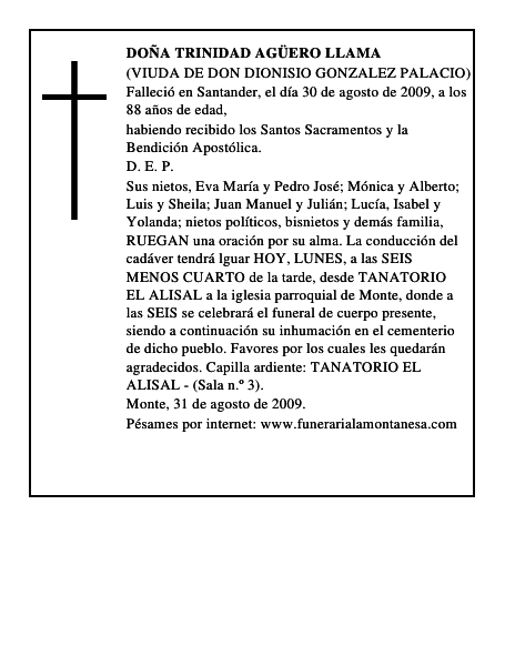 DOÑA TRINIDAD AGÜERO LLAMA