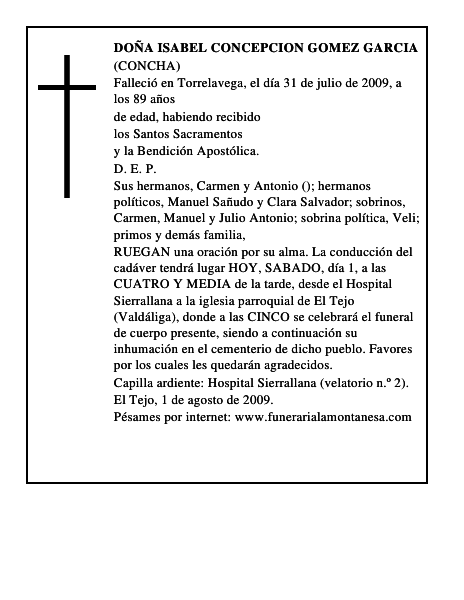 DOÑA ISABEL CONCEPCION GOMEZ GARCIA