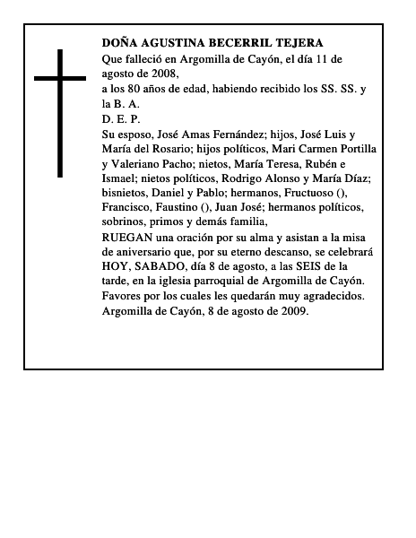 DOÑA AGUSTINA BECERRIL TEJERA