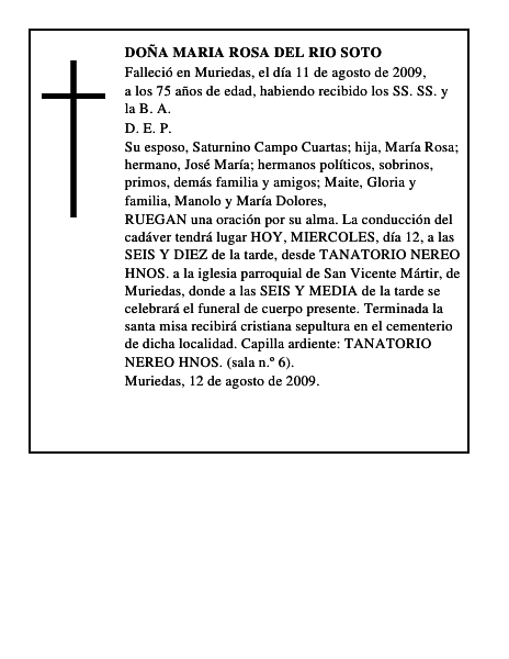 DOÑA MARIA ROSA DEL RIO SOTO