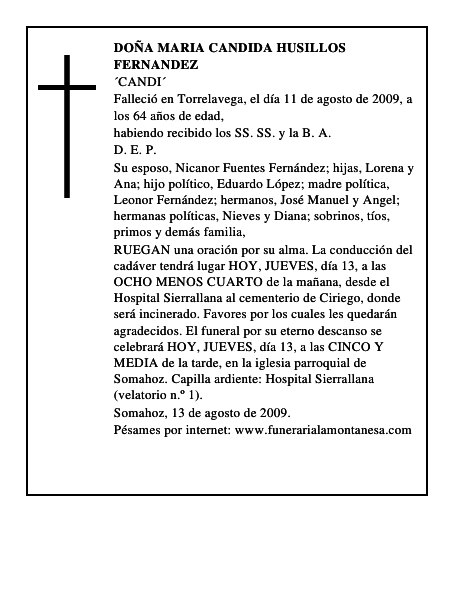 DOÑA MARIA CANDIDA HUSILLOS FERNANDEZ