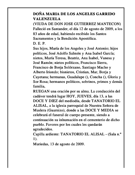 DOÑA MARIA DE LOS ANGELES GARRIDO VALENZUELA