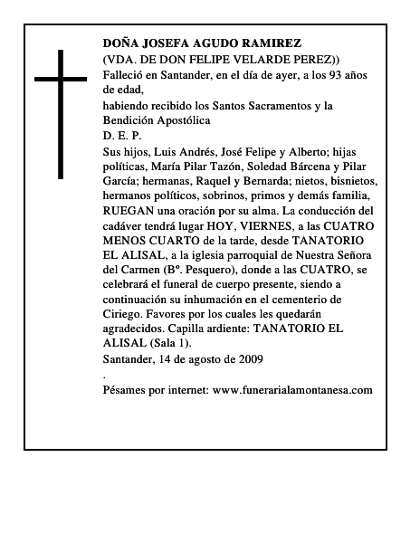 DOÑA JOSEFA AGUDO RAMIREZ