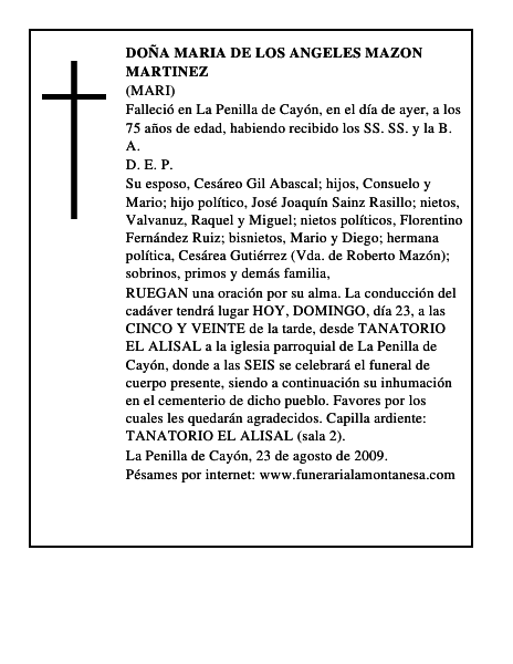 DOÑA MARIA DE LOS ANGELES MAZON MARTINEZ