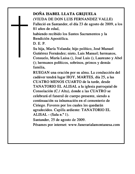 DOÑA ISABEL LLATA GRIJUELA