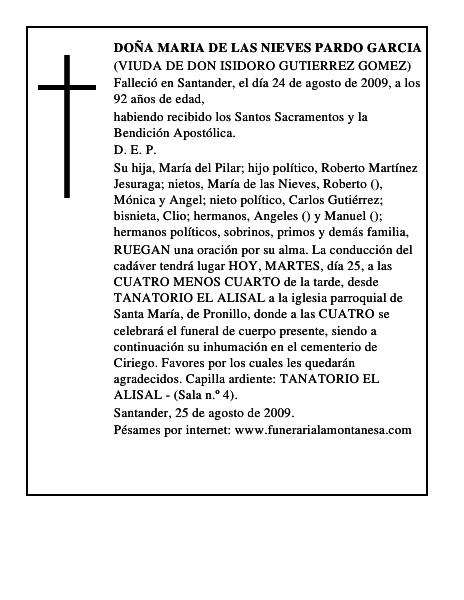 DOÑA MARIA DE LAS NIEVES PARDO GARCIA