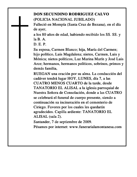 DON SECUNDINO RODRIGUEZ CALVO