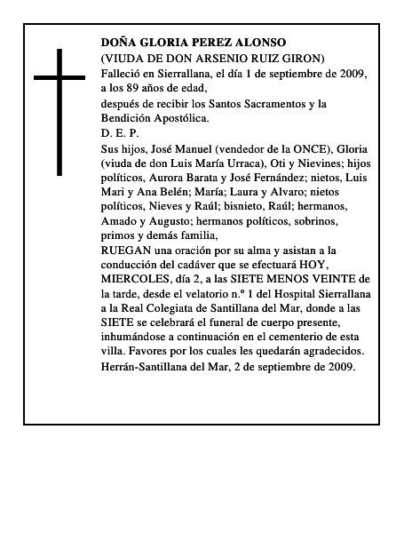 DOÑA GLORIA PEREZ ALONSO
