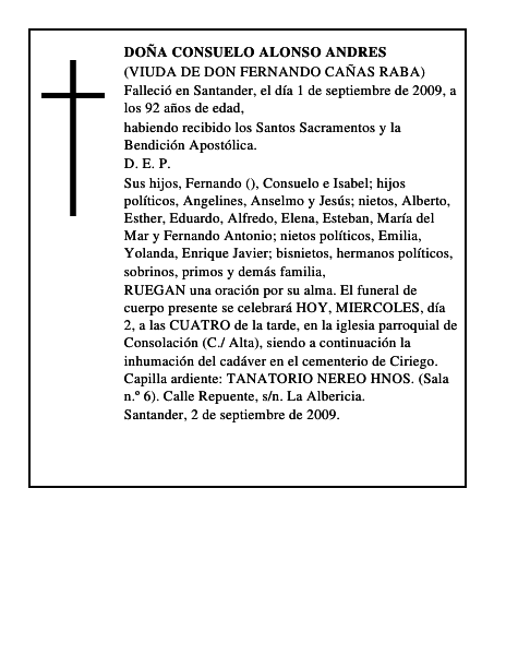 DOÑA CONSUELO ALONSO ANDRES