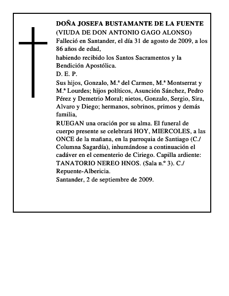 DOÑA JOSEFA BUSTAMANTE DE LA FUENTE
