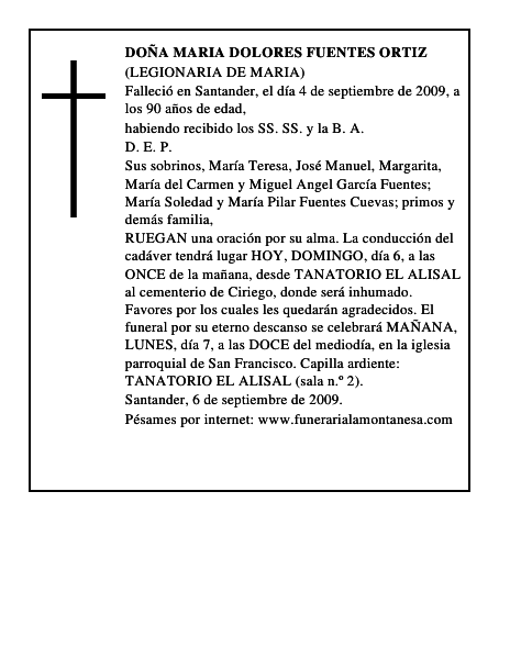 DOÑA MARIA DOLORES FUENTES ORTIZ