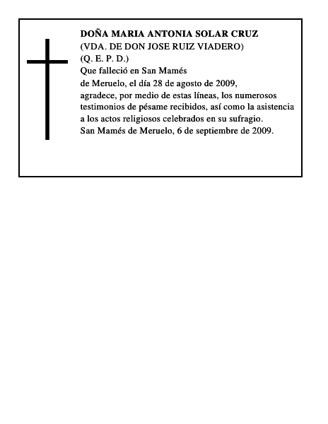 DOÑA MARIA ANTONIA SOLAR CRUZ