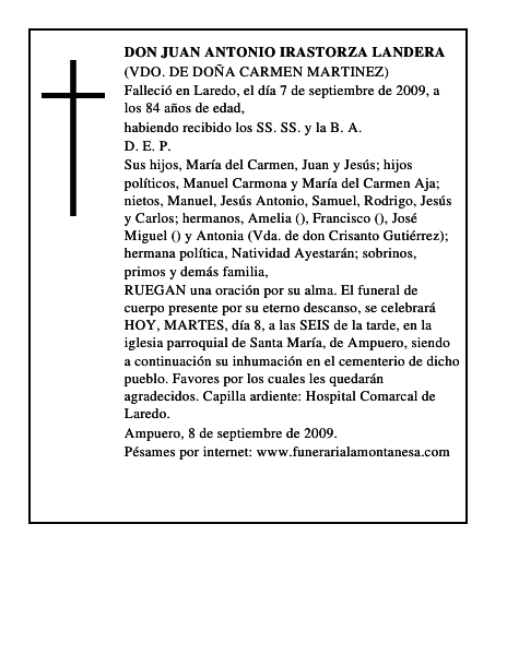 DON JUAN ANTONIO IRASTORZA LANDERA