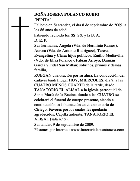 DOÑA JOSEFA POLANCO RUBIO