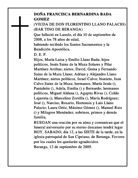 DOÑA FRANCISCA BERNARDINA BADA GOMEZ