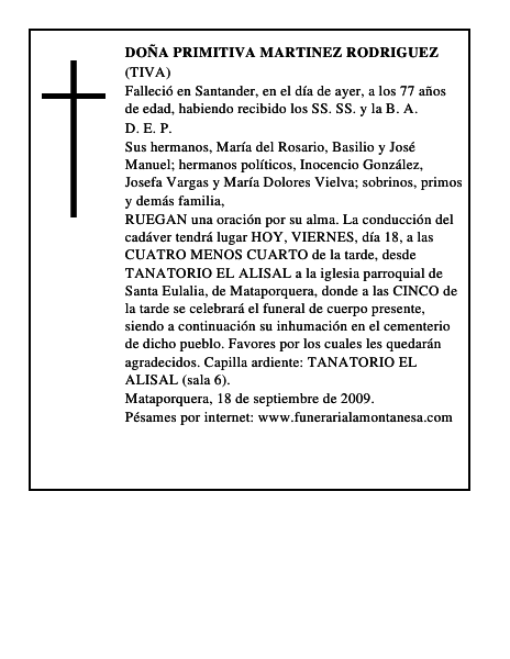 DOÑA PRIMITIVA MARTINEZ RODRIGUEZ