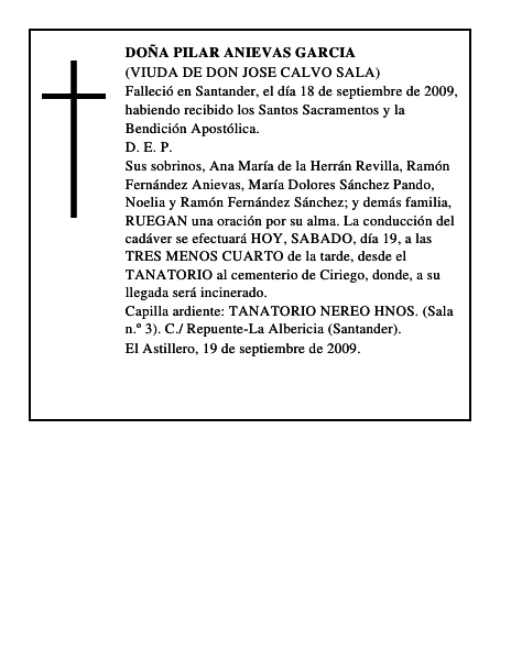 DOÑA PILAR ANIEVAS GARCIA