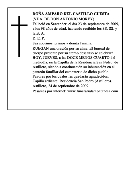 DOÑA AMPARO DEL CASTILLO CUESTA